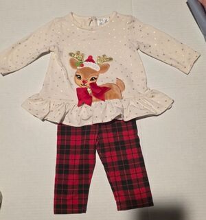 Rare Editions Baby Girl Reindeer Appliqué Foil Dots Outfit Size 3-6 Months